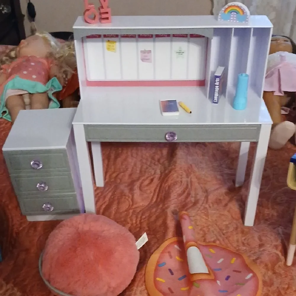 Kids White and Gray Play Desk with Accessories